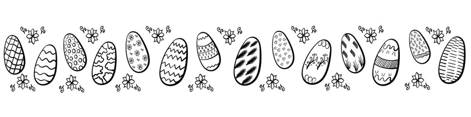 Pattern with easter eggs. Black and white. Vector illustration.
