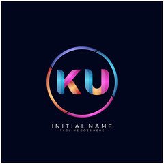 Initial letter KU curve rounded logo, gradient vibrant colorful glossy colors on black background