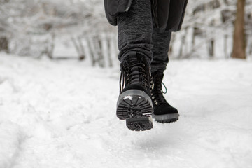 boots footprint close up walking outdoors