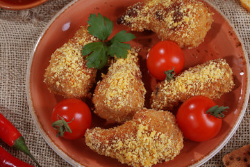 chicken nuggets with tomatoes and ketchup