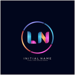 Initial letter LN curve rounded logo, gradient vibrant colorful glossy colors on black background