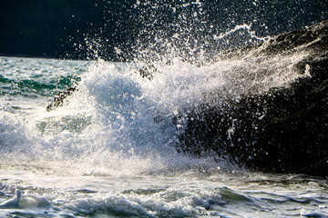Sea water splashing at Koh yao noi island beach, phuket, Thailand	