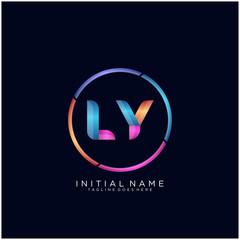Initial letter LY curve rounded logo, gradient vibrant colorful glossy colors on black background