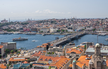 Fototapeta na wymiar Top view of Istanbul city and Galata bridge in Turkey