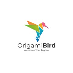 Vector Logo Illustration Origami Humming Bird Gradient Colorful