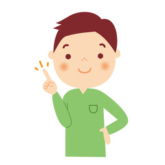 ポイント　ひらめき　男性　上半身　バストアップ　イラスト