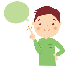 吹き出し　ポイント　男性　上半身　バストアップ　イラスト