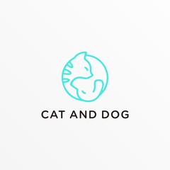 Vector Logo Illustration Cat a nd Dog Line Art Style