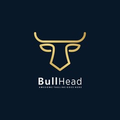 Vector Logo Illustration Bull Head Line Art Style