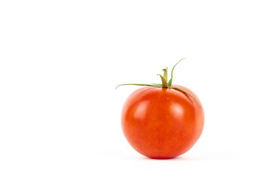One red tomato isolated on white, copy space