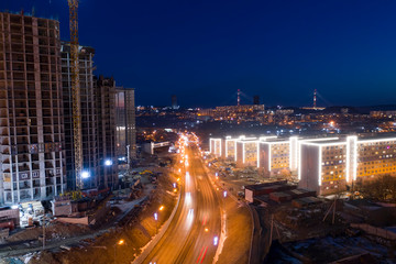 Obraz premium Vladivostok. Night landscape with a view of Kalinin street
