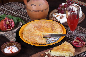 Still life with saburani and red wine