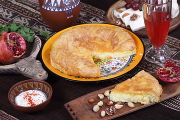 Still life with saburani and red wine