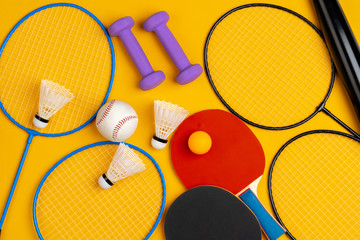 Composition of various sport equipment for fitness and games