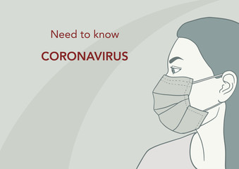 Girl in a medical mask. Coronavirus prevention concept. Vector illustration