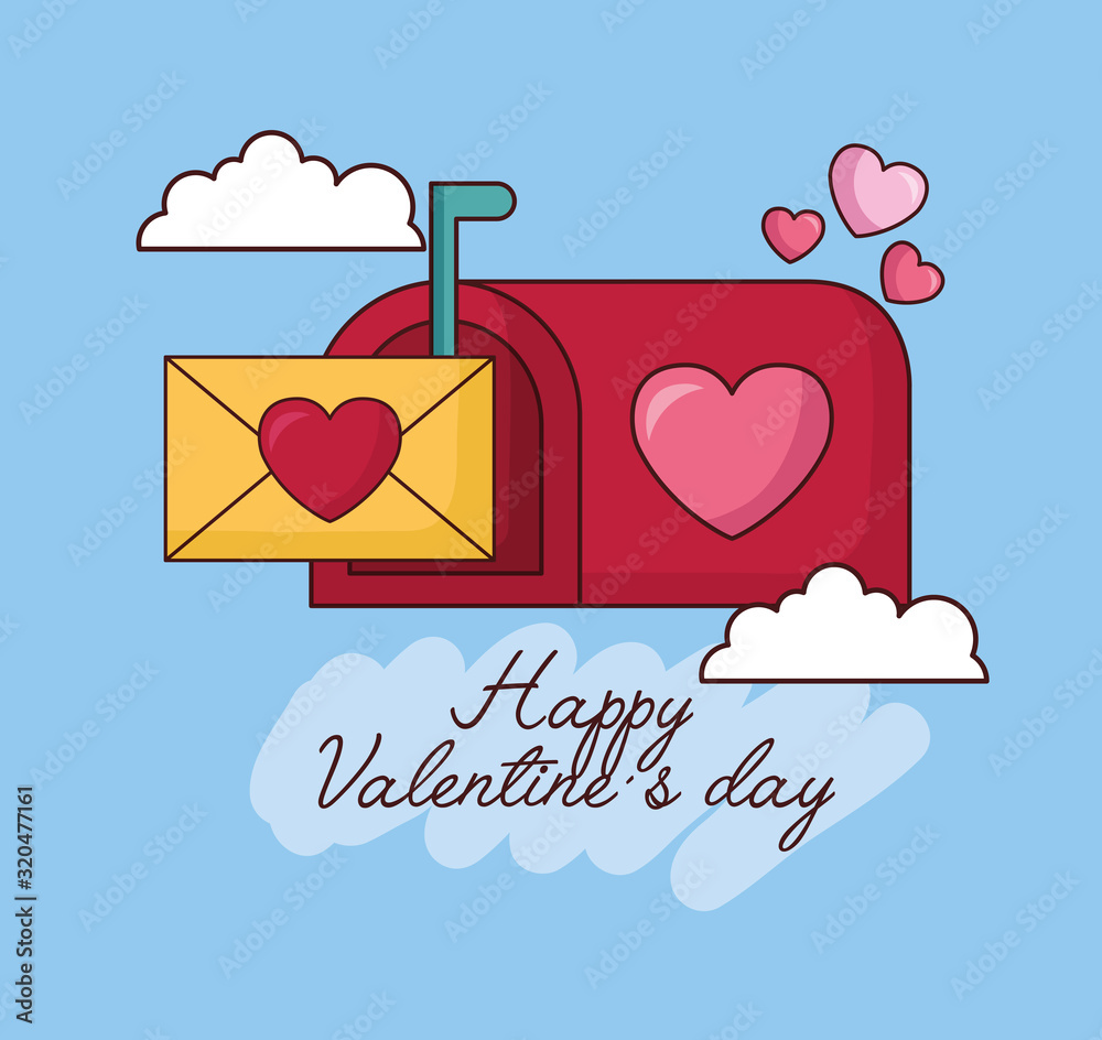 Poster valentines day celebration with envelope in mailbox