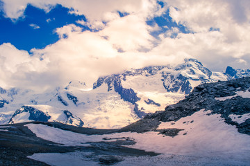 Beuaitful scenic view of Sunlight over white snow mountains, Zermatt, Switzerland