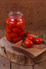 Still life with tomato juice on a wooden table