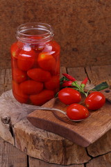 Still life with tomato juice on a wooden table