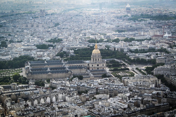 Fototapeta na wymiar Aerial shot of Napoleon’s Tomb and the Army museum and cityscape, Paris France.