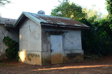 Scene of old farm warehouse in morning sunshine
