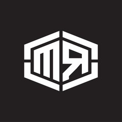 MR Logo monogram with hexagon shape and piece line rounded design tamplate