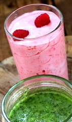 Smoothie made from ripe kiwi in a transparent jar and smoothies