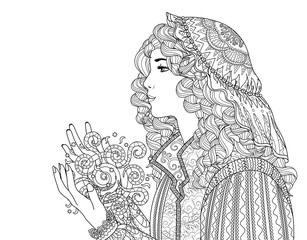 Coloring pages for adults with a magician lady.