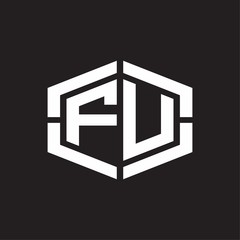 FU Logo monogram with hexagon shape and piece line rounded design tamplate