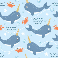 Vector seamless pattern Cute narwhal © Fand