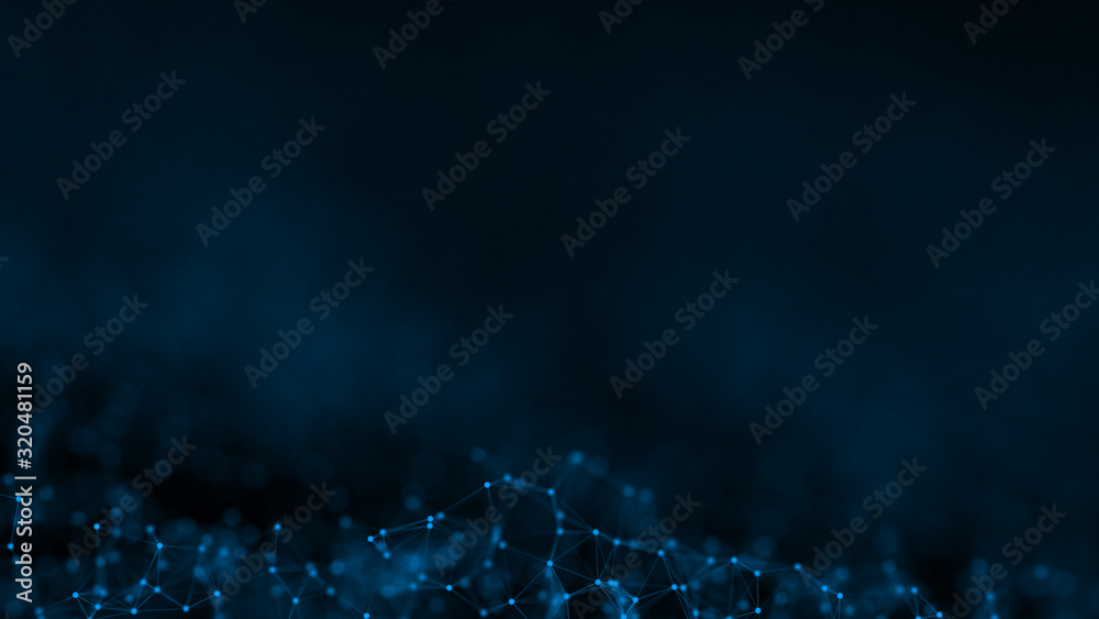 Wall mural 3d rendering abstract futuristic with connection glowing lines and particle on dark blue background,