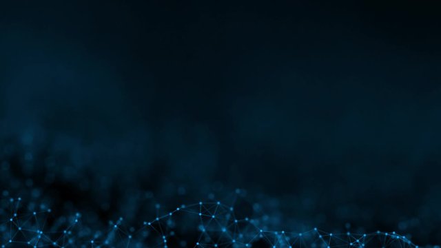 Abstract technology futuristic with connection glowing lines and particle on dark blue background. Science concept. Plexus structure. footage motion graphics. 3D rendering. 4K video uhd 3840x2160