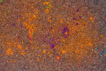 Background of colorful Holi powder on the ground