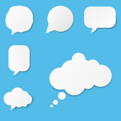 Paper art with white bank cloud on blue sky background. Collection graphic resources about speech bubble