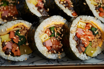 Gimbap, Korean rice and vegetable roll