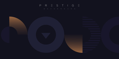 Obraz premium Dark blue premium background with luxury golden geometric elements triangle, circle etc. Prestige background for poster, banner, flyer, cover etc. Vector EPS