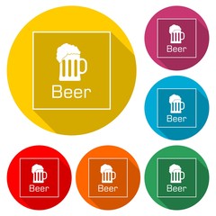 Wooden beer mug icon isolated with long shadow
