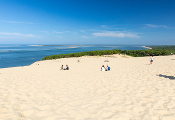 People on the Dune of Pilat, the tallest sand dune in Europe. La Teste-de-Buch, Arcachon Bay,...