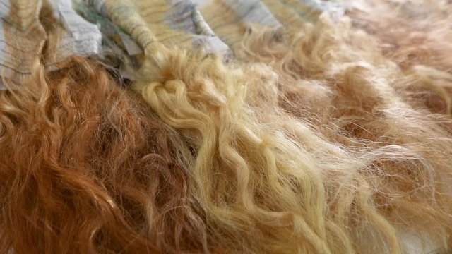 Female hair close-up. Female wig close-up. Beautiful female blond hair