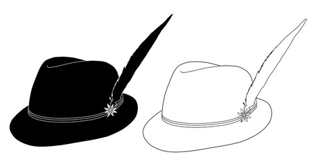 Hat icon. Traditional German hat. Bavarian headdress with a feather. Vector illustration for design and web isolated on white background.