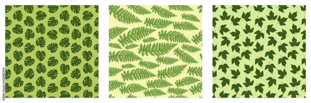 Poster set of beautiful pattern with tropical leaves for textile design. modern palm seamless pattern. mode
