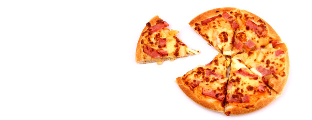 pizza isolated on white background in studio With copy space.