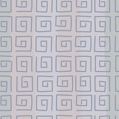 Doodle background, snail pattern. square shaped spirals, swirling lines on the background of vertical stripes. . Pastel colors. Wallpaper, fabric, background, wrapping paper. Vector