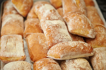 Pile of bread at bakery 