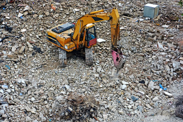 Backhoe Excavator working  on construction site