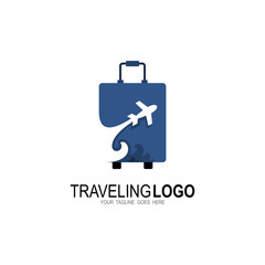 Holiday airplane logo design illustration, bag travel logo