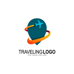 Airplane logo and traveling icons