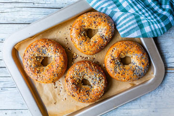 Fresh and crispy homemade bagels.