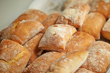 Pile of bread at bakery 