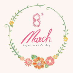 8th March, Happy women's day with flower doodles vector. - 320487767